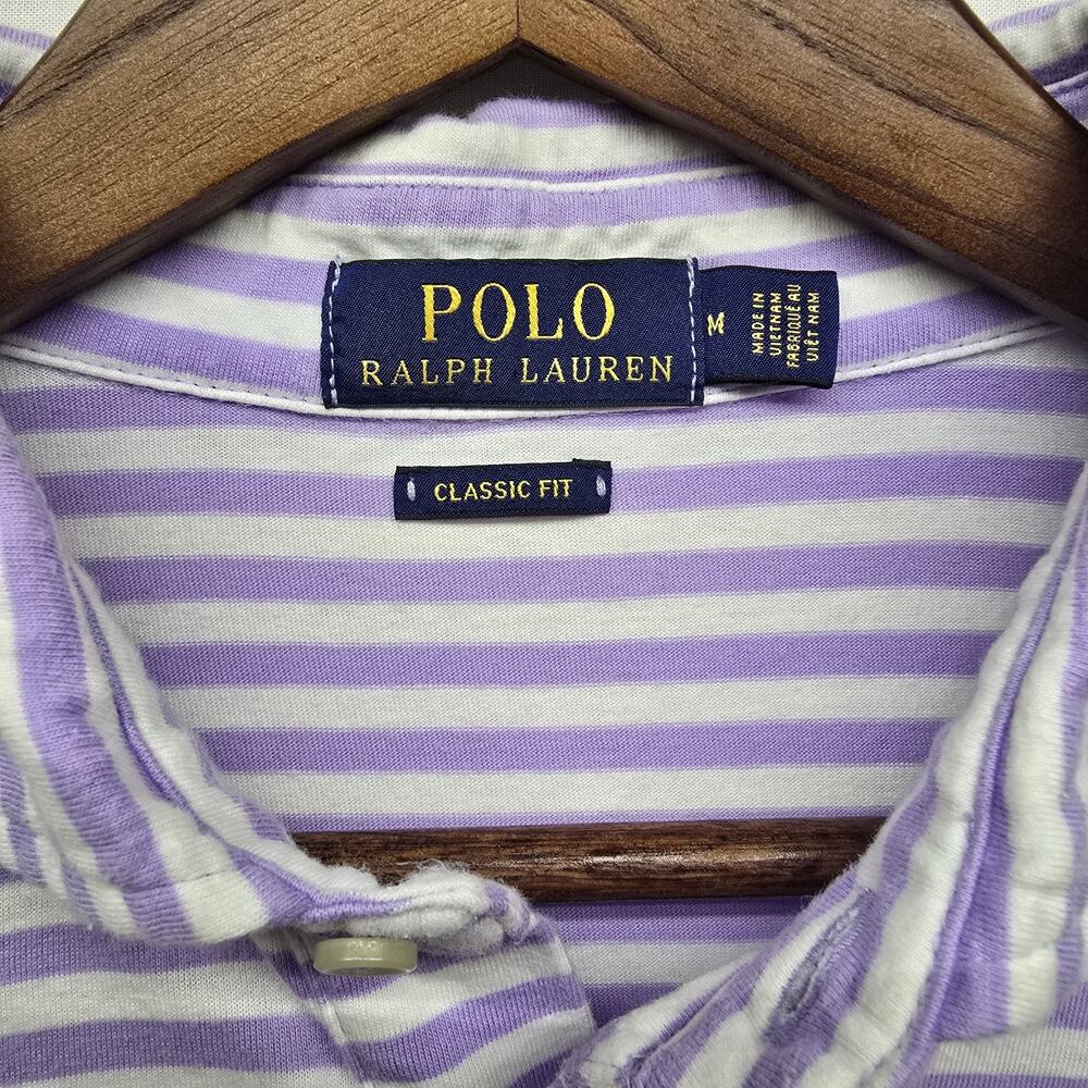 Polo Ralph Lauren Polo Shirt Mens Medium Purple White Striped Cotton Pocket - Picture 4 of 7